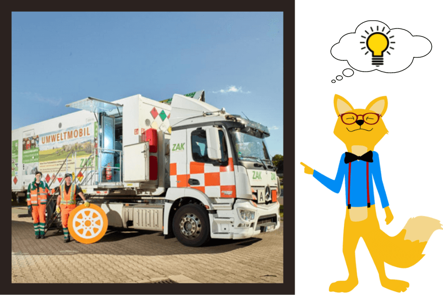 Der Smart Home Fox Fuchs denkt daran, wie das Umweltmobil den Elektromüll abholt